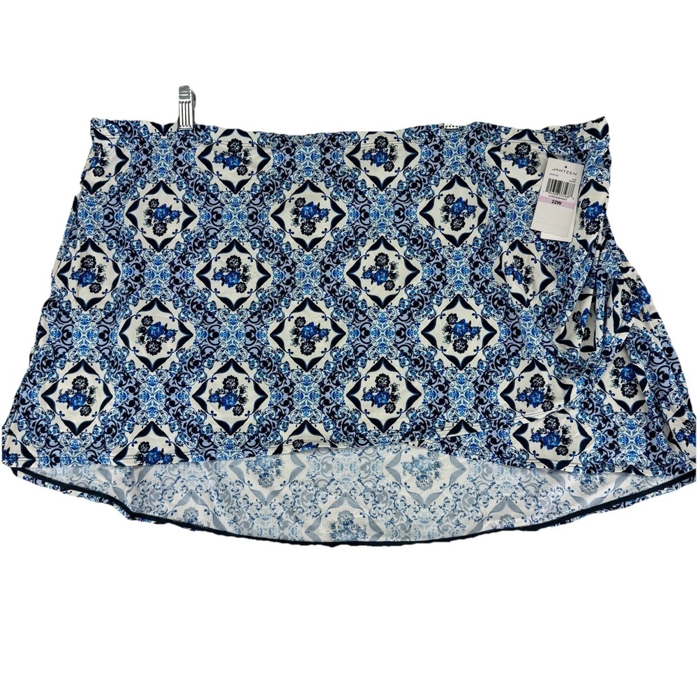 Jantzen‎ Wrap Front Printed Swim Over Skirt Cover Up 22W Blue Ceramic